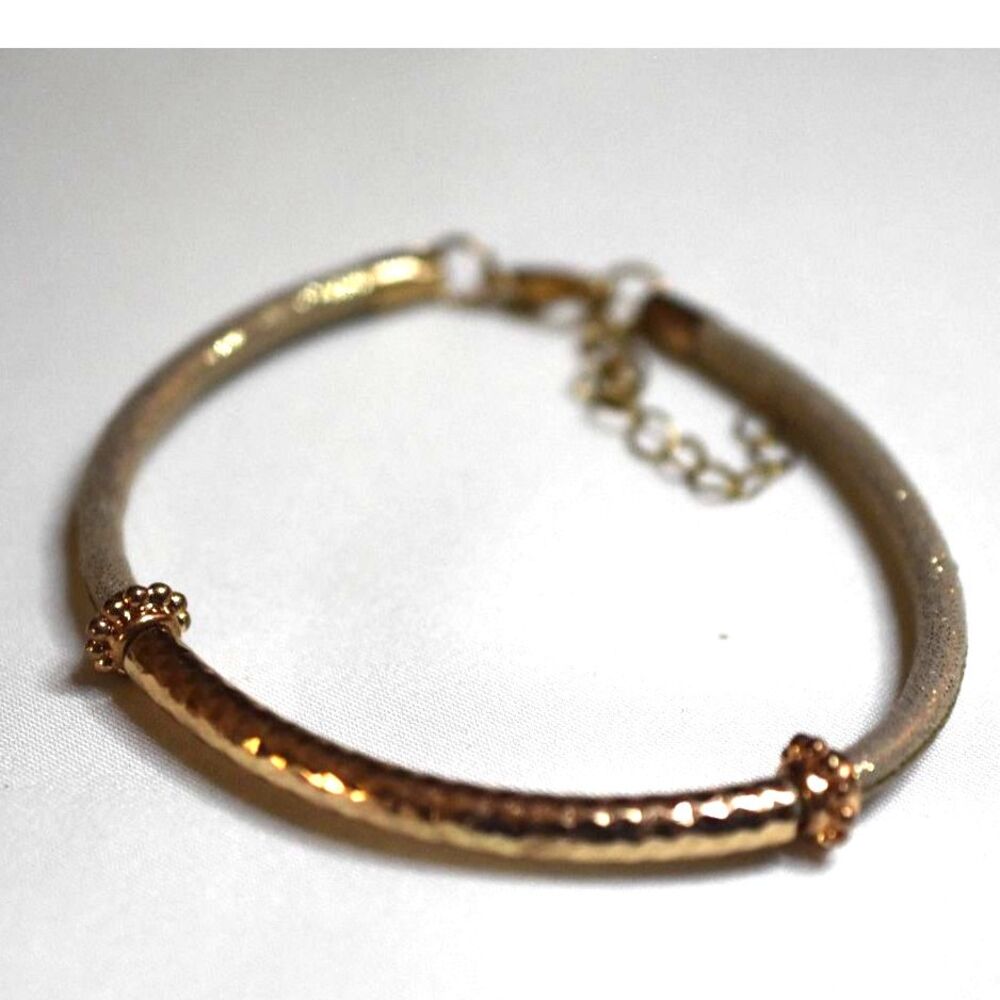 Snazzy Trendy Gold Tone Hammered Tube Glitter Cord 7.5" Y2K Grunge Bracelet